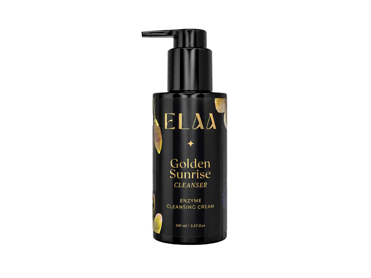 ELAA Golden Sunrise cleansing cream in a black pump bottle.