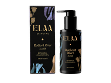 ELAA Radiant River cleansing oil pump bottle beside its carton.