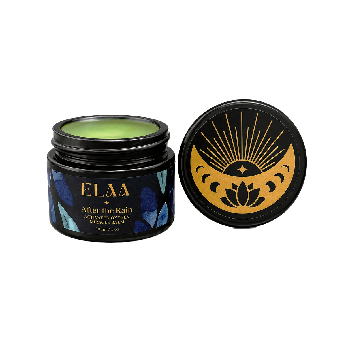 ELAA After The Rain — open jar showing the green balm