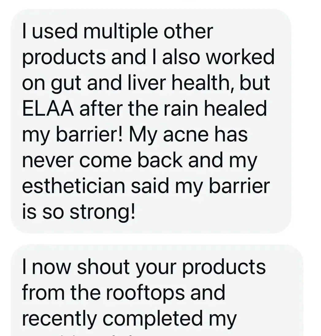 Screenshot of a text message sharing a positive review about Elaa products