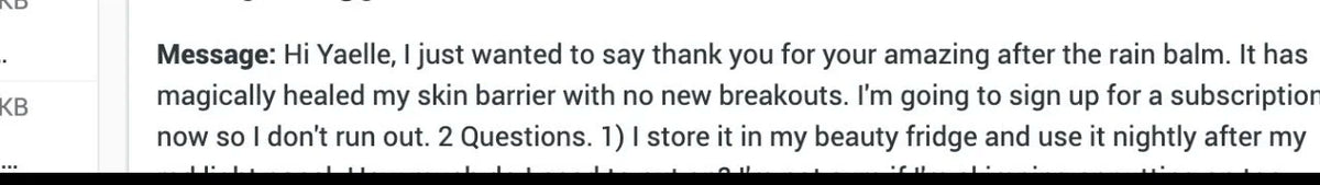 Screenshot of a message praising a product that healed skin, expressing gratitude