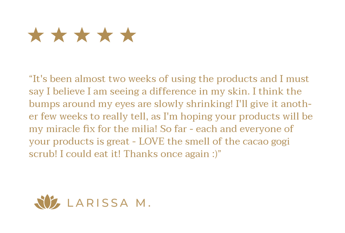 Customer review about positive results from using Elaa skincare products