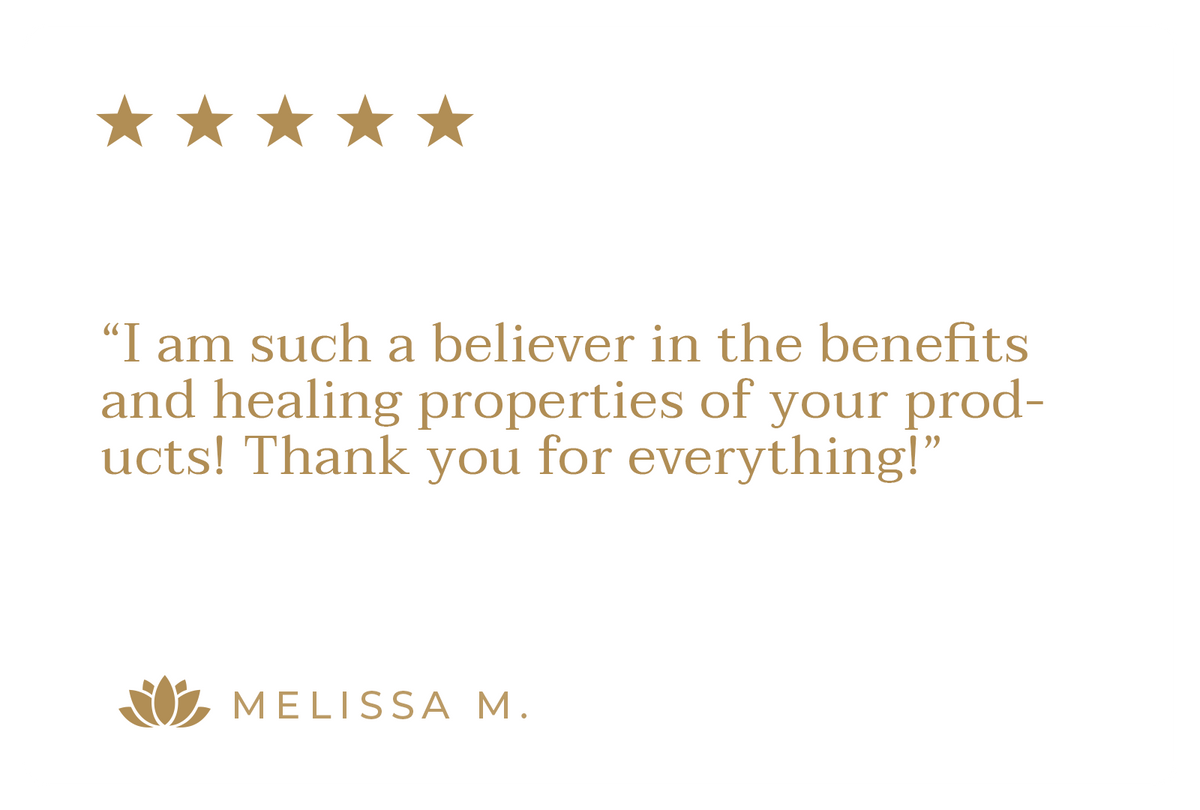 Customer review with five gold stars about the healing properties of Elaa products