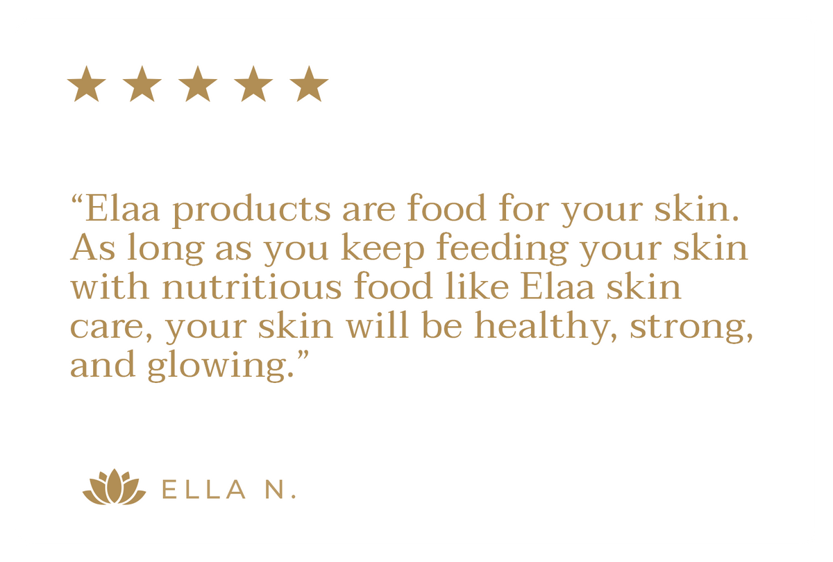 Customer review with five gold stars about Elaa skincare products