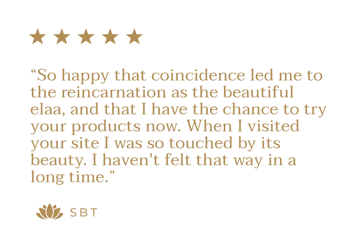 Customer review with five gold stars about positive experiences with Elaa products