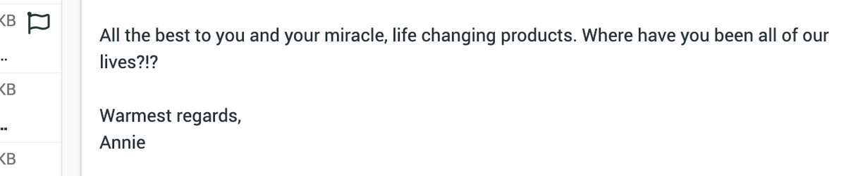 Screenshot of an email message expressing excitement