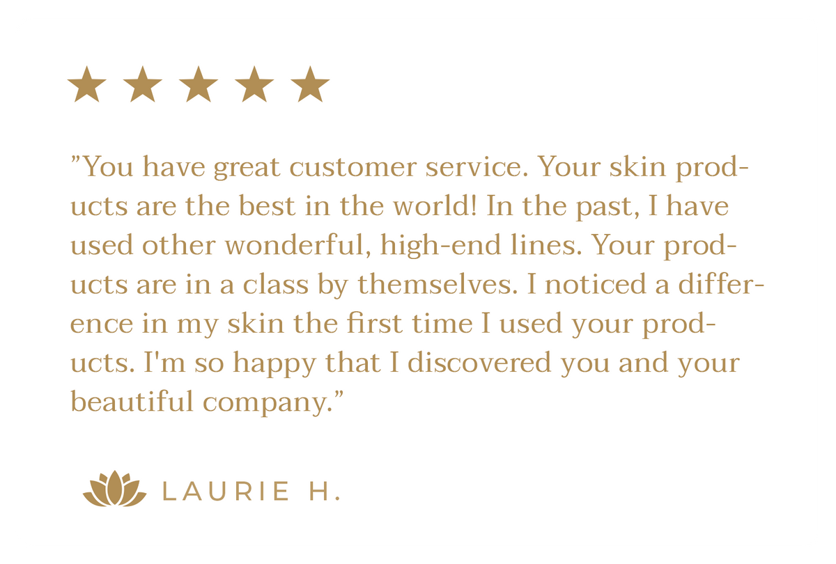 Customer review with five gold stars expressing satisfaction with Elaa skincare