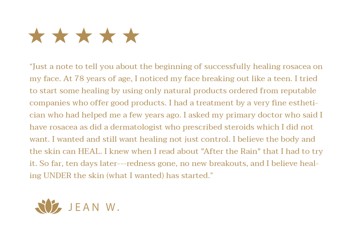Customer testimonial with five gold stars and a lotus flower icon