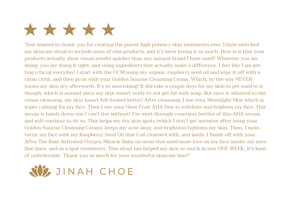 Positive customer testimonial with a gold lotus flower logo
