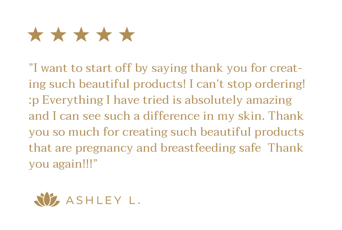 Customer review with five gold stars from Ashley L.