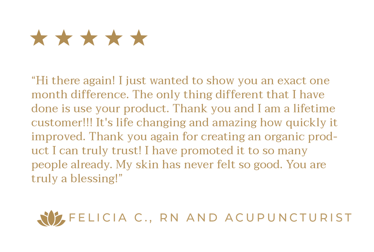 Customer review praising a product for its skincare benefits