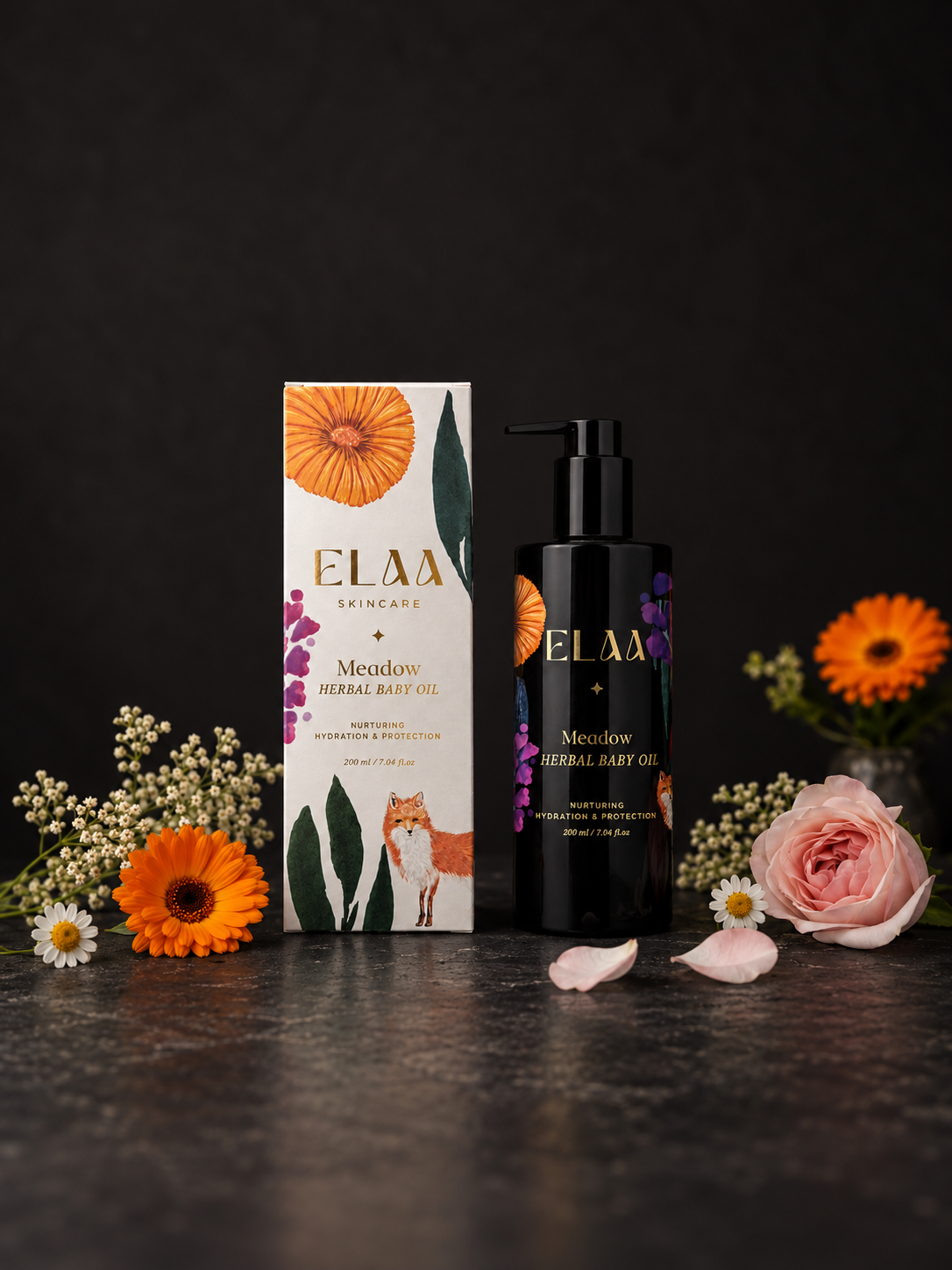 ELAA Meadow — bottle and carton with flowers